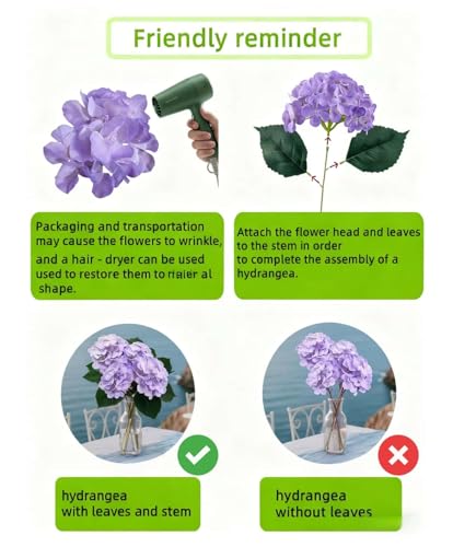 50 Pack Artificial Purple Hydrangea Flowers with Leaves, 6 Inch Silk Flower Heads, DIY Mother's Day Wedding Decor Set with 100 Leaves, 50 Stems - color: Purple