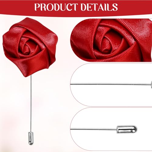 1Pcs Flower Lapel Pins,Rose Pins for Men for Dance,Party,Wedding - color: Crimson