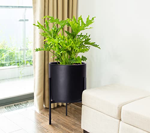 D'vine Dev Modern Black Plants Pot Cylinder Planter with Heavy Duty Stand, Medium 10 Inch Pot, 16.3 Inch with Stand Height, 96-T-B-2 - color: Black, size: Medium 10 Inch