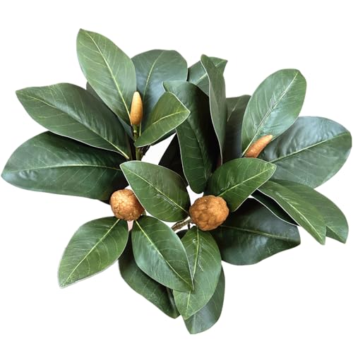 Artificial Magnolia Leaves Plant, Fake Branches 18.5 Inch 3D Plastic Leaf Greenery Bushes Faux Simulation Shrubs Stems Twigs for Home Garden Decor Vase Office Wedding Party DIY Decoration Green 2 Pack - color: Magnolia Branches 2 Pcs