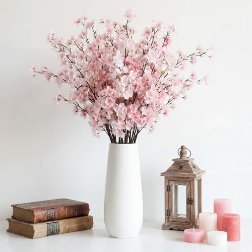 Giegxin 8 Pcs Silk Cherry Blossom Branches Cherry Blossom Tree Stems Long Stem Artificial Flowers for Tall Vase Flowers for Home Wedding Vase Floral Arrangements (Pink,43.3") - color: Pink, size: 43.3"