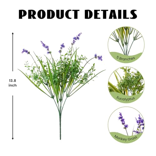 Hrobek Outdoor Faux Plants UV Resistant - 12 Bouquets Realistic Artificial Monkey Grass Greenery for Patio Garden Front Porch Decor Weatherproof Fake Plants for Outside - color: Purple
