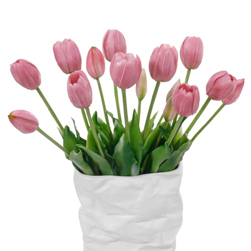 15 Pcs Light Purple Artificial Tulips Fake Flowers, Premium Latex Lifelike Texture, UV Resistant Waterproof Faux Tulip Bouquets with Snap-on Petals for Outdoor, Home, Wedding Decor - color: Light Purple