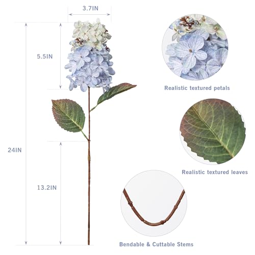 Ttranewsoo Hydrangea Artificial Flowers,Fall Hydrangeas Artificial Flowers,Blue Fake Fall Dried Hydrangea Flowers Decoration,Faux Silk Flower with Stems Winter Decor(Blue 24" 8pcs) Without Vase - color: Blue