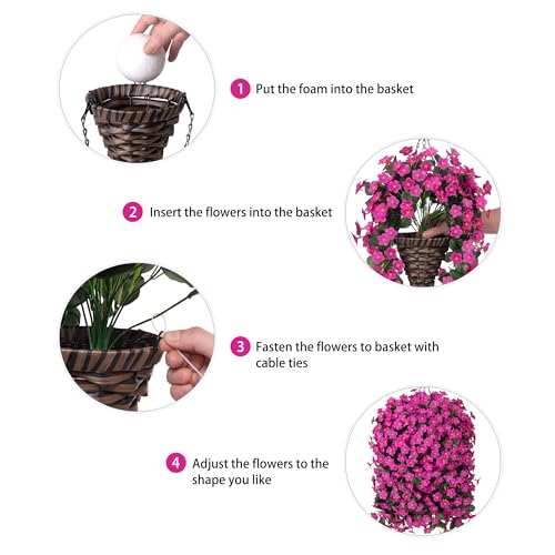 HyeFlora Artificial Fake Hanging Flowers Plants Baskets for Outdoor Spring Decoration, Faux Silk Fuchsia Daisy Mums Trailing Orchid UV Resistant for Home Outside Porch Garden Yard Patio Decor - color: Fuchsia Daisy
