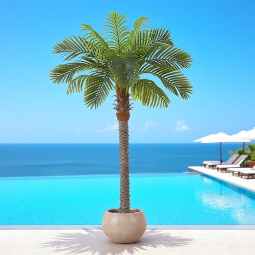 FloraFairy 6FT Artificial Coconut Palm, Faux Coconut Silk Palm Tree, Tropical Fake Trees for Indoor Outdoor, Large Sago Palm Plant for Home Office Garden Patio Poolside, 1 Pack - color: 6ft Coconut Palm - 1 Pack, size: 6ft