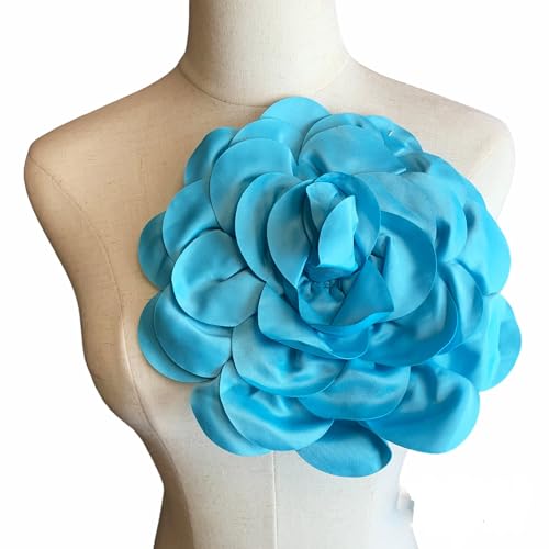 Heyiwell Large Satin Fabric flower for Brooch Pin Wedding Party Dance Dress Suit Clothes Head Hair Accessories DIY Decor 9.45"Inch - color: Blue