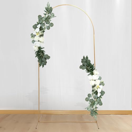Efavormart Set of 2 White Silk Rose Floral Swags with Eucalyptus Greenery, Pre-Arranged Artificial Flower Arrangements for Wedding Arch Decor, Signs and Table Centerpieces - color: Type19