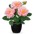 Hollyone Artificial Plants & Flowers with Vase Dark Pink Roses Artificial Flowers Small Potted Plant Faux Silk Flower with Black Pot Fake Rose Flower Arrangement Office Shelf Desk Home Decor 11 Inch - color: Rose 2 - Dark Pink (11inch)