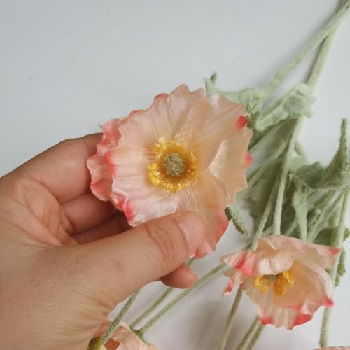 3 Pcs Poppy Flowers Artificial,Poppy Silk Flowers with Stems,Ranunculus Artificial Flowers,Faux Flower Stems for Wedding,Party,Outdoor Indoor Decor flower arrangements for table (Champagne Pink) - color: Champagne Pink