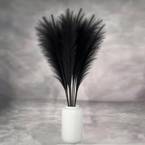 Artificial Faux Pampas Grass 8 Pcs Fake Artificial Adjustable Pampas Grass Variable Length Tall Fluffy Stems Table Vase Filler Centerpiece for Living Room Kitchen Decor Boho Decor Wedding -Black - color: Black