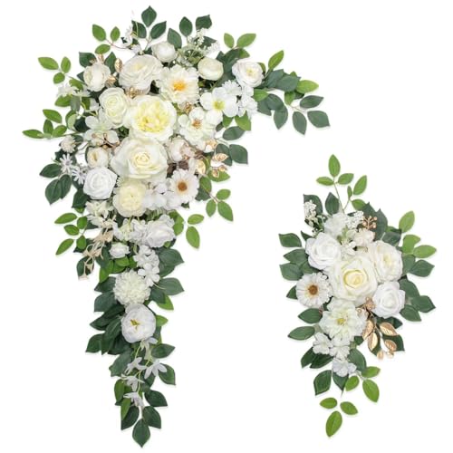 Odouzy Wedding Arch Flowers,Artificial Flower Arch Decor,2pcs Artificial Flower Arrangement for Wedding Decor Reception Backdrop Floral Decorations (White) - color: White