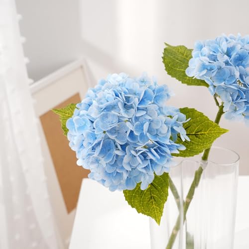 Waipfaru 21" Real Touch Blue Hydrangea Artificial Flowers with Long Stem & Leaves, Full Latex Faux Hydrangea Flowers for Home Decor Party Floral Arrangements Wedding Bouquets Centerpieces, 5Pcs - color: Blue, size: 5pcs