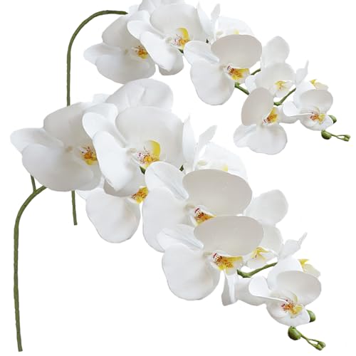 FagusHome Artificial Phalaenopsis Flowers Branches 9 Large Blooms Artificial Orchid Flowers Stem Plants 42 Inches 2 Pcs for Home Wedding Décor (White) - color: White