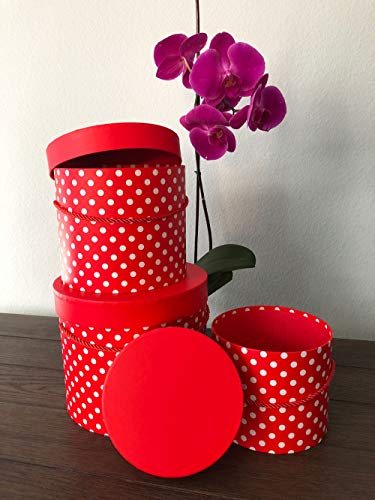 UNIKPACKAGING Premium Quality Round Flower Box, Gift Boxes for Luxury Flower and Gift Arrangements, Set of 3 pcs, (Red White Dots) - color: Red White Dots