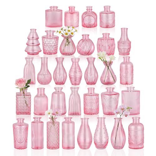 BEAHOT Bud Vase in Bulk - Flower Vases for Wedding Decorations, Glass Vase for Table Decorations, Small Vase for Home, Mother's Day, Centerpieces, Party, Office (32pack,Pink) - color: Pink