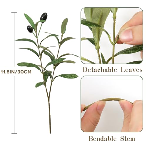 Betylifoy 12 Pack Artificial Olive Branches Faux Olives Plants Greenery Stems with Fruits 11.8" Fake Olive Tree Branches Leaves for Vase Bouquets Wedding Home Greenery Decor
