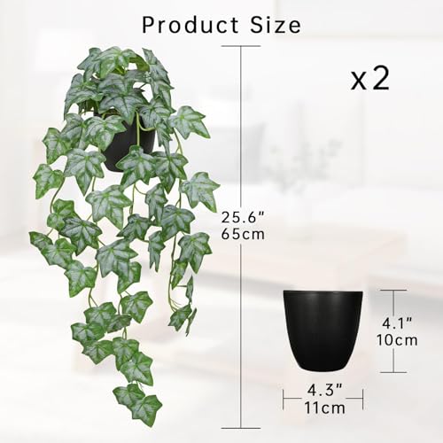 GnFlus Set of 2 Fake Ivy Plant for Home Decor Indoor Silk Artificial Hanging Plant 25" Fake Ivy Vine Faux Ivy Leaves for House Room Indoor Outdoor Home Shelf Office Desk Plant Decor - color: Whiite-set of 2