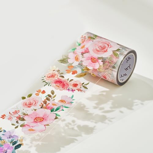 WT Floral PET Tape for Scrapbook Junk Bullet Journaling Supplies, Colored Masking Decorative Tape for Bible Study and Craft Supplies, Width 6cm, Length 5 M(Flower Corridor Wide PET Tape, One Roll) - color: WT Flower Corridor PET Tape