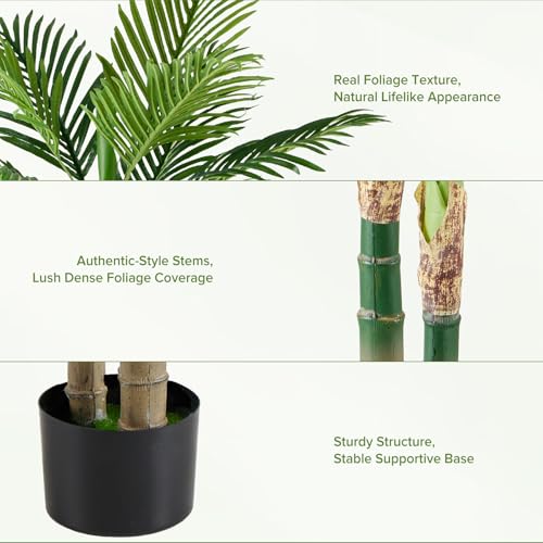 NEWBULIG 47in Artificial Palm Tree, Double Stalk Golden Cane Palm with Lush Realistic Leaves, Large Faux Plant for Living Room, Maintenance Free Home Decor