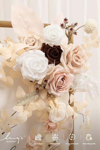 Ling's Moment Wedding Artificial Welcome Sign Flowers Swag Arch Floral Garland Decorations White Beige Pink Ceremony Reception Entrance Entryway Party Banquets Easel Wall Home Outdoor(NOT Include Sign - color: White & Beige & Blush
