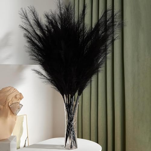 7 Pcs 45" Faux Pampas Grass – Fluffy Artificial Pompous Grass for Tall Floor Vase, Non-Shedding Home Decor, Boho Wedding Flowers, Baby Shower Centerpieces, Bedroom & Living Room Decor (Black) - color: Black