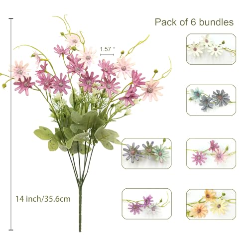 Silk Artificial Daisy Flowers Fake Floral Bulk UV Resistant Wildflowers Bouquet Arrangement for Outdoor Home Indoor Table Office Garden Wedding Decoration (Mix Color), 6 Pcs - color: Mix Colorxin