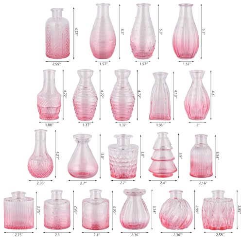 RUCKAE Glass Bud Vases Mini Flower Vase Small Vintage Vases for Centerpiece Table Wedding Decorations Home Decor Party(Gradient Pink 32pack) - color: Gradient Pink