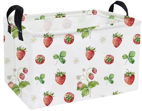 Essme Rectangular Kids Baskets,Strawberry Storage Box,Cute Basket for Kids with Handles for Room Decor, Book Bins,Shelf Basket.(Strawberry) - color: Strawberry