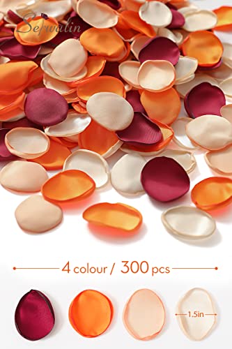 Serwalin 300Pcs Silk Rose Petals Flower Petals for Weddings Burgundy Gold White Petals Fake Orange Petals for Aisle Flower Girl Basket Bridal Shower Table Decor (4 Color Mixes) - color: A Orange Burgundy, size: 300pcs