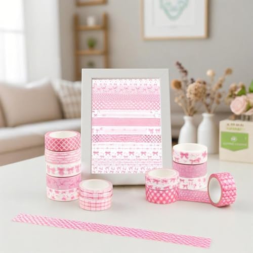 TIANLIN 12 Rolls 15 mm Watercolor Floral Washi Tape Set | Vintage Dusty Pink Decorative Masking Tape for Arts DIY Craft Scrapbook Envelope Party Supplies Gift Wrapping