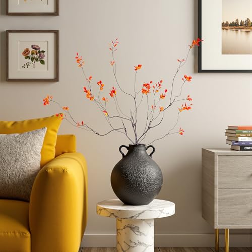 Artificial Ficus Branches 4PCS Artificial Eucalyptus Stems Fake Ficus Branches Faux Plants Greenery Leaves Filler Vase for Home Decor Green Twig Leaf Office Wedding Decoration 35.4" Orange - color: 35.4"orange 4pcs