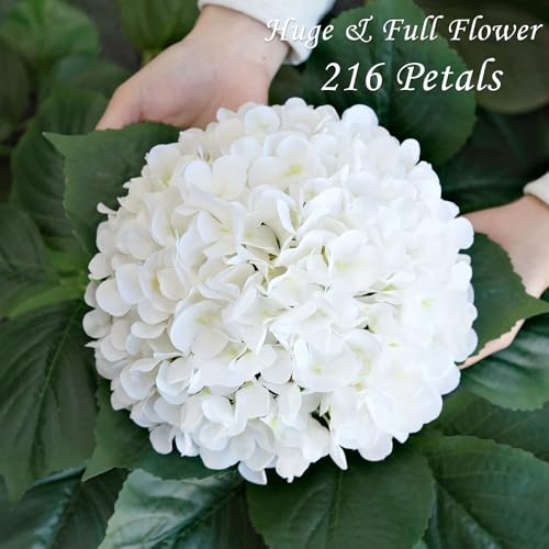 JINWOE White Hydrangea Artificial Flowers, 4Pcs 22" Large Lifelike Faux Silk Flowers, Full Fake Artificial Hydrangeas with Stems for Bouquet Table Centerpieces Home Outdoor - color: White