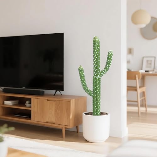 momoplant Artificial Cactus Succulent Plant, 34 Inch Tall Faux Fake Desert Cacti Plant with Black Planter for Home Garden Office Floor Decor - size: 34inch-new green