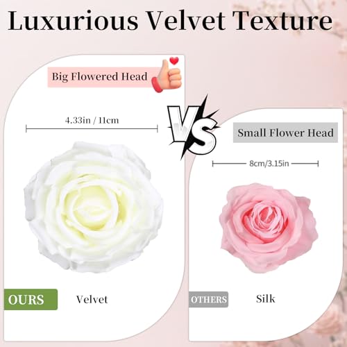 8Pcs White Large Velvet Artificial Roses, Realistic Rose Flowers with Long Stems, 25.6 “ Faux Roses for DIY White Wedding, Party Table Centerpiece, Home Bridal Garden Outdoor Decorations - color: White