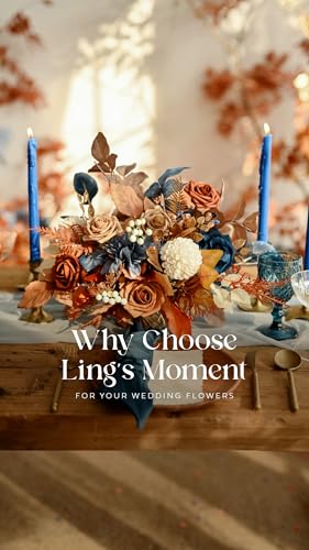 Ling's moment Fake Flowers Box, Faux Artificial Greenery Stems Foam Roses Gardenia Silk Dahlia Fabic Flower for Centerpieces Bouquet Wedding Vase Decorations, Burnt Orange & Navy, Grand Combo - color: Or-burnt Orange & Navy, size: Grand
