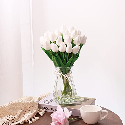 10Pcs White Fake Tulips Faux Tulips with Stems Artificial Flowers for Decoration White Fake Flowers Spring Bouquet for Home Decor Wedding Bridal Party - color: White