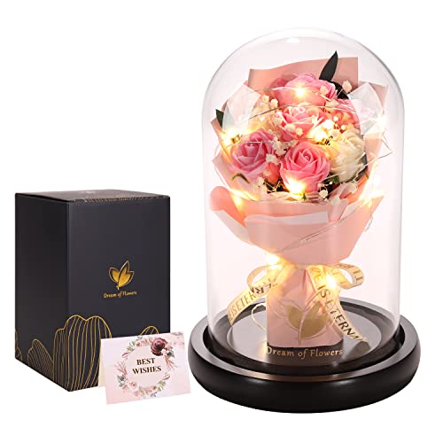 Mothers Day Rose Gifts, Flower Gifts for Women,Rose in Glass Dome with 2 Light Modes,Light Up Rose Flowers,Valentines Anniversary Birthday Gifts for Women, Mom, Wife, Girlfriend - color: Romantic Rose