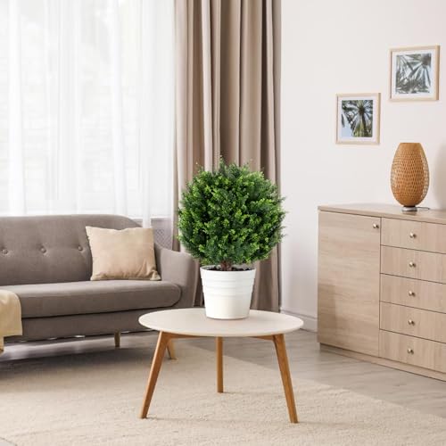 22''T Artificial Cedar Topiary Ball Tree 2 Pack, Artificial Bushes Fake Plants for Outdoor, Uv Resistance Rated Great for Outdoor, Indoor, Front Door Decor - Easy to Install. - size: Plug In Artificial Ball Tree