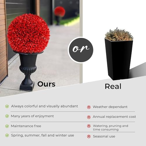 365 Curb Appeal 23" XL Topiary Balls (Burning Bush, 2 Topiary Balls (4 Halves)) - color: Red Burning Bush, size: 2 topiary balls (4 halves)
