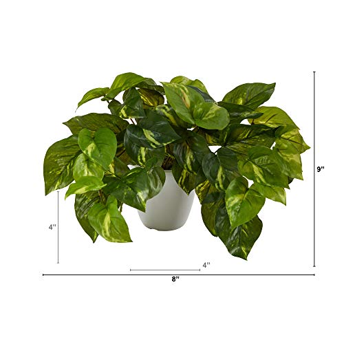 Nearly Natural 9in. Pothos Artificial Plant in White Planter (Real Touch) (Pack of 2) - size: 1 Count (Pack of 2)