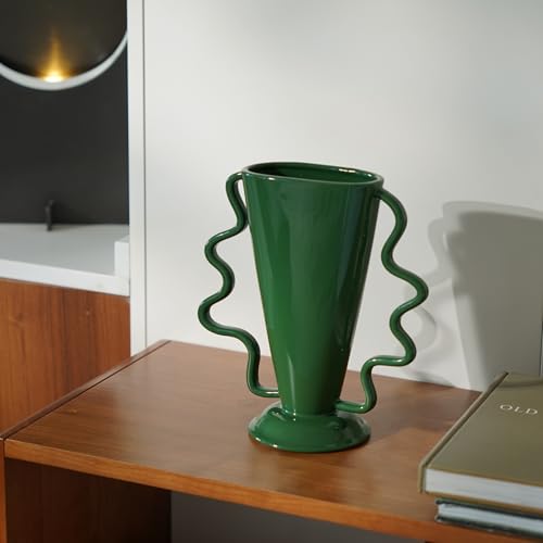 Wild Works Green Rotary Vase Medieval Flower Vessel Living Room Entrance Personalized Simple Wabi Sabi Decorative Ornament Ceramic Ornament - color: Green Rotary Vase