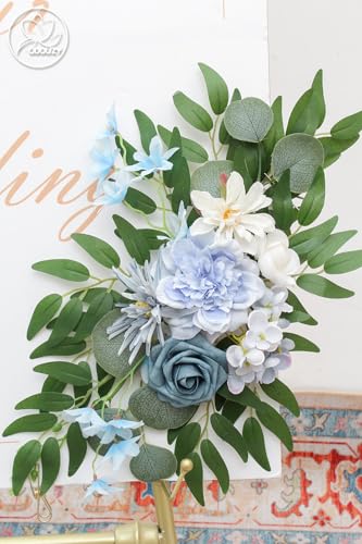Odouzy Pack of 2 Wedding Arch Decorations Artificial Hanging Flowers Floral Swag for Wedding Welcome Sign Backdrop Balloon Arch Home Party Bridal Ceremony Reusable(Blue) - color: Blue