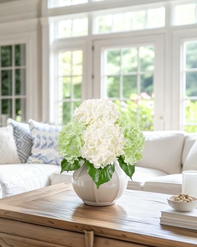 DuHouse 4Pcs Large Hydrangea Artificial Flowers,20 inch Latex Real Touch Hydrangeas for Home Wedding Bouquets Centerpieces Party Living Room Decoration(2Pcs Light Green+2Pcs White) - color: 2pcs Light Green+2pcs White, size: 4pcs