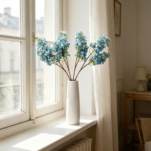 4PCS 25.6inch Lilac Artificial Flowers Light Blue Fake Delphinium Long Stem Silk Real Touch Flower Faux Lilac Floral Arrangement for Tall Vase Table Wedding Garden Home Decoration（Light Blue） - color: 25.6inch Light Blue