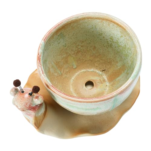 Creative Co-Op Stoneware Snail Planter, Reactive Glaze, (Each One Will Vary), Set of 2 Pieces