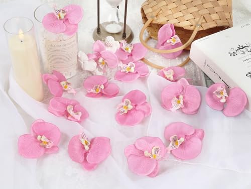 Pink Flowers Orchid Heads 15PCS Artificial Orchids 3.35” Fake Flower Heads for Craft for Bridal Shower Home Party Wedding Cake Decoration (Pink) - color: Pink
