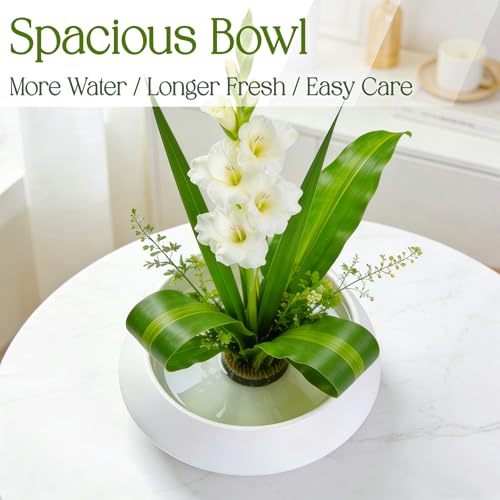 Ceramic Flower Pot Flower Arrangement Set Japanese Ikebana Floral Art Supplies Flower Bowl Decorative Flower Vase for Centerpieces (Large White) - color: Large White