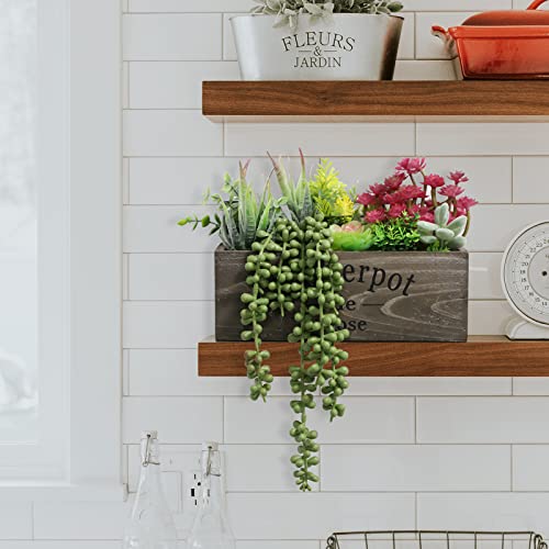 Hopewood Artificial Succulent Plants Arrangement in Wooden Planter, Fake Succulents Plants in Rustic Wood Box,Faux Succulent in Rectangular Pot,Centerpiece,Home Office Shelf Indoor Decor Plants