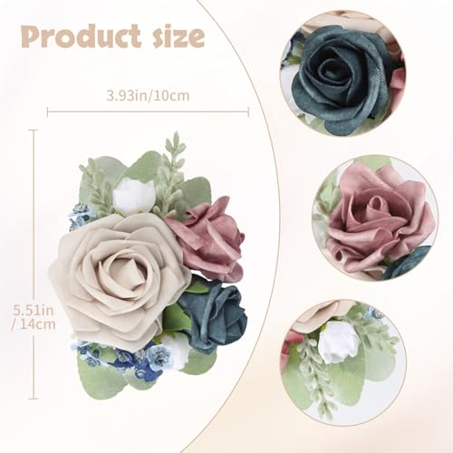 2pcs Wedding Shoulder Corsage Artificial Flowers Navy Blue Pink Fake Rose Flowers for Girl/Mother Homecoming/Prom Bride Bridal Anniversary Party Corsages Wrist Decor (Navy Blue Pink) - color: Navy Blue Pink